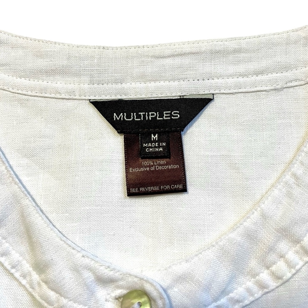 Multiples White Linen Button Front Lagenlook Shirt Medium - Picture 4 of 5